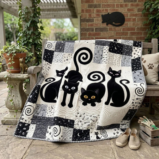 Whimsical Black Cats Quilt Blanket