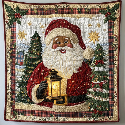 Whimsical Black Santa Claus Holiday Quilt Blanket