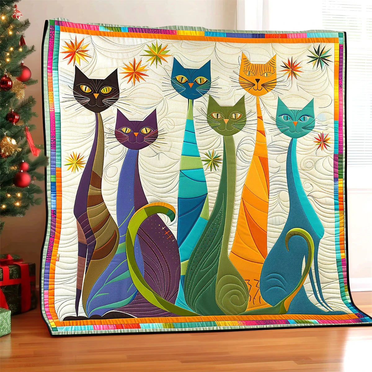 Whimsical Cat Quilt Blanket