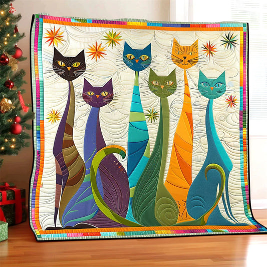 Whimsical Cat Quilt Blanket