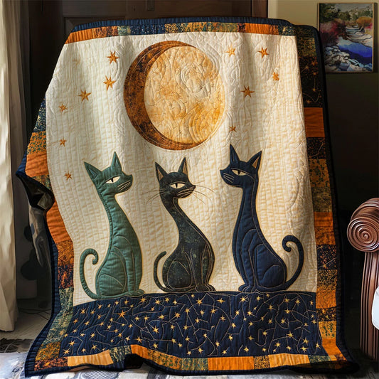 Whimsical Cat Moon Quilt Blanket