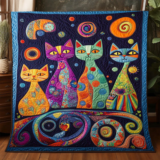 Whimsical Cat Quilt Blanket