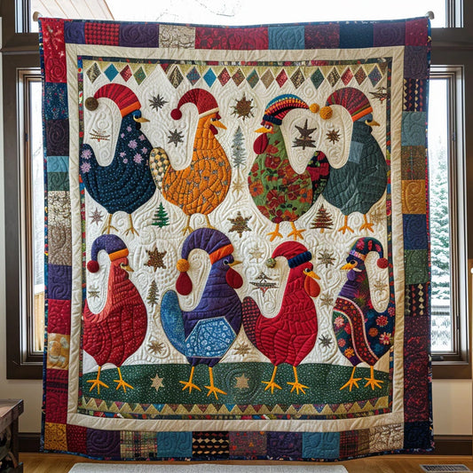 Whimsical Chicken Gathering Quilt Blanket