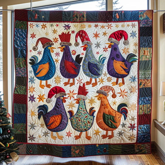 Whimsical Chicken Parade Quilt Blanket
