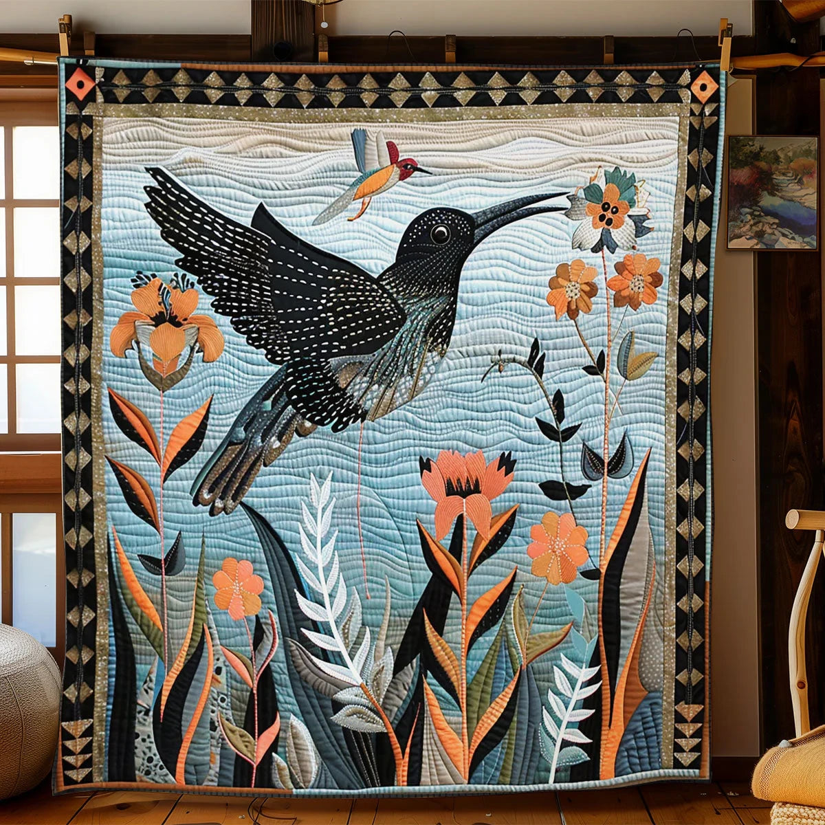 Whimsical Hummingbird Quilt Blanket