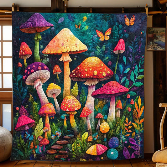 Whimsical Mushroom Forest Quilt Blanket