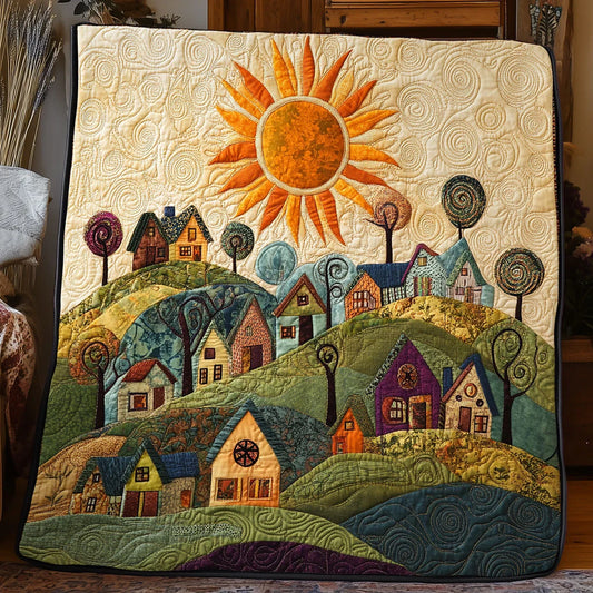 Whimsical Storybook Village Quilt Blanket