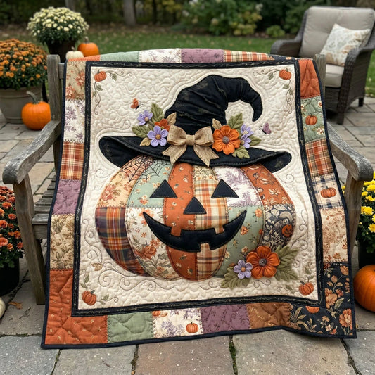 Whimsical Witch Pumpkin Quilt Blanket