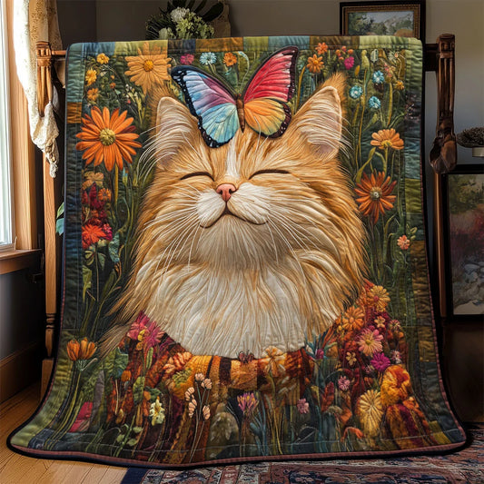 Whiskered Garden Cat Quilt Blanket