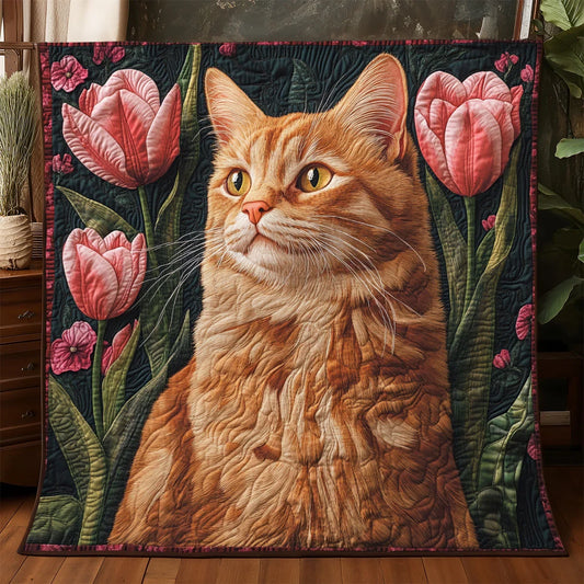 Whiskers In The Tulips Quilt Blanket