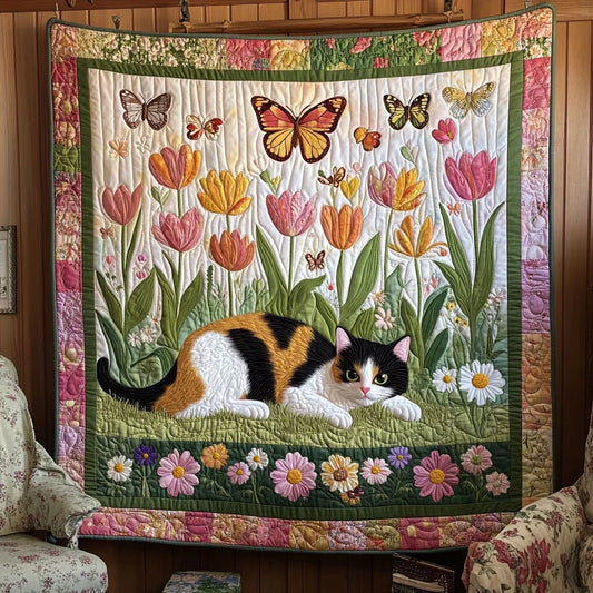 Whiskers In The Tulips Quilt Blanket