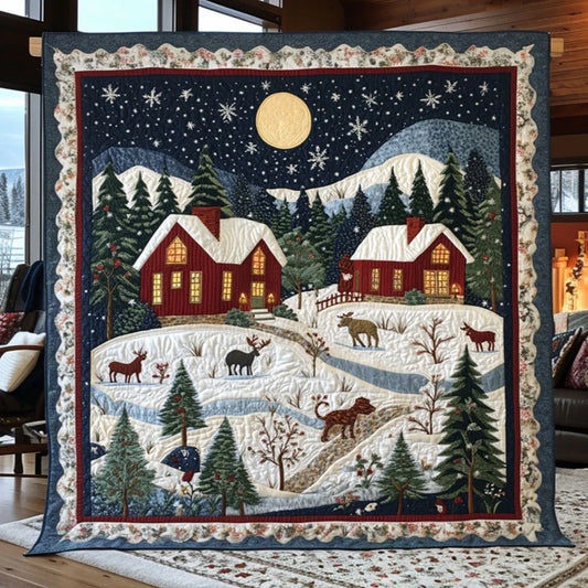 Whispering Pines Forest Cabin Quilt Blanket