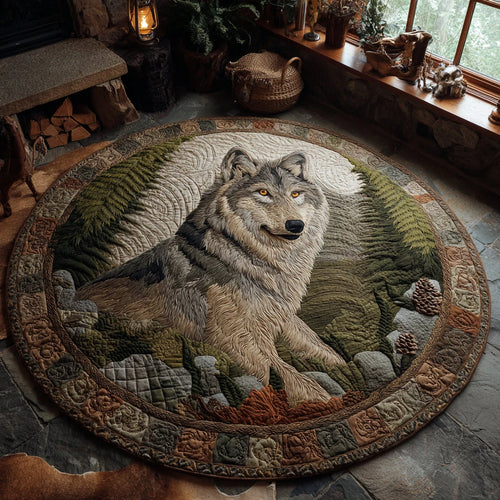 Whispering Pines Wolf Quilted Round Mat