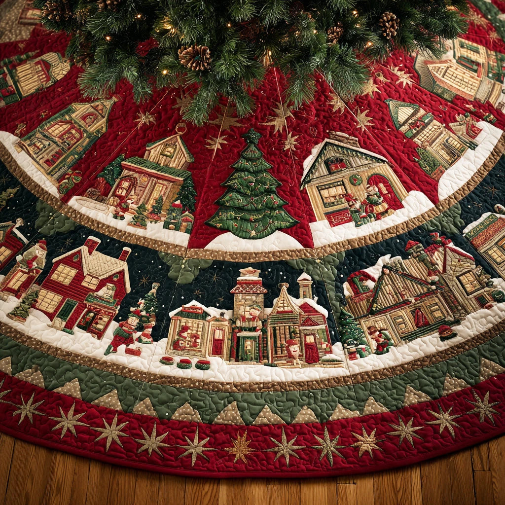 Whispering Snowfield Christmas Quilted Tree Skirt