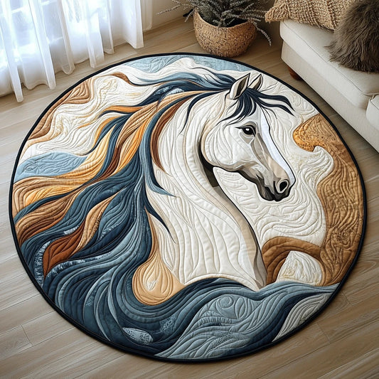 White Horse Themed Quilted Round Mat