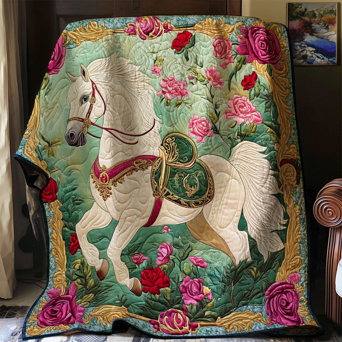 White Horse Waltz Quilt Blanket