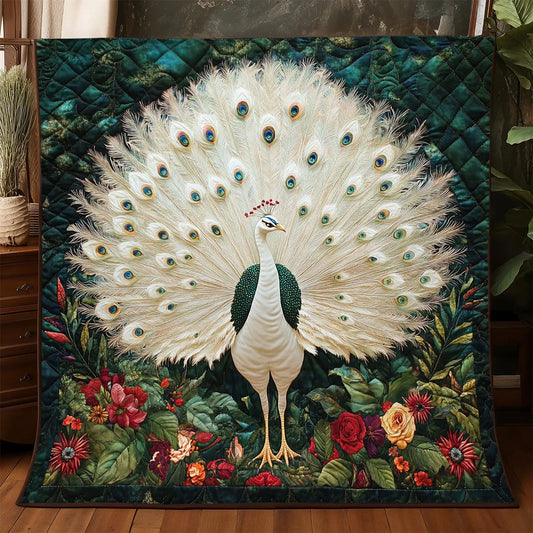 White Peacock Quilt Blanket