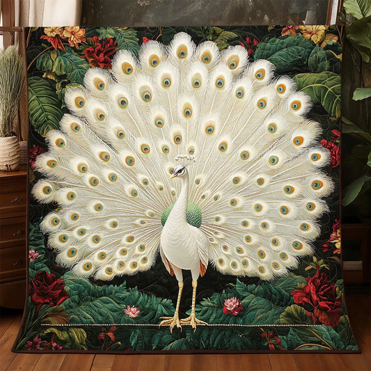 White Peacock Quilt Blanket