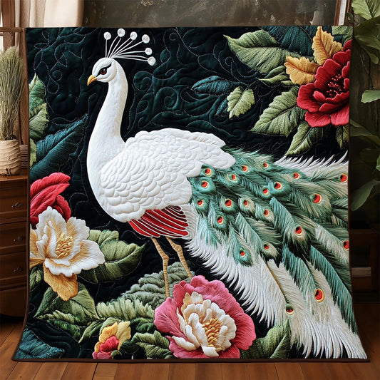 White Peacock Quilt Blanket