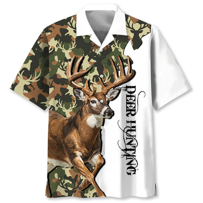 White Camo Deer Hunting Hawaiian Shirt, custom shirt gift for men