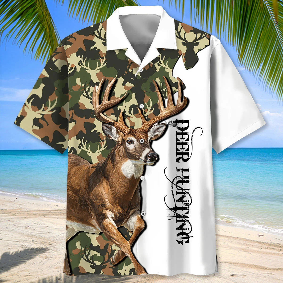 White Camo Deer Hunting Hawaiian Shirt, custom shirt gift for men (view 2)