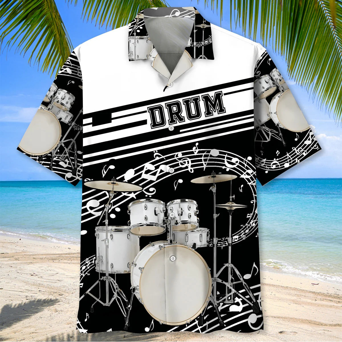 White Drum Set Hawaiian Shirt, custom shirt gift for men