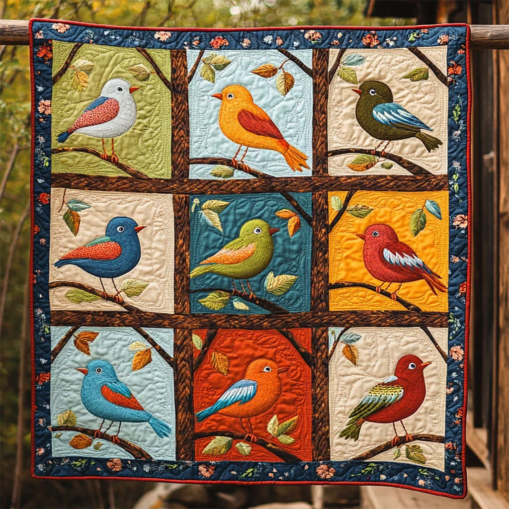 Wild Birds Folk Art Quilt Blanket