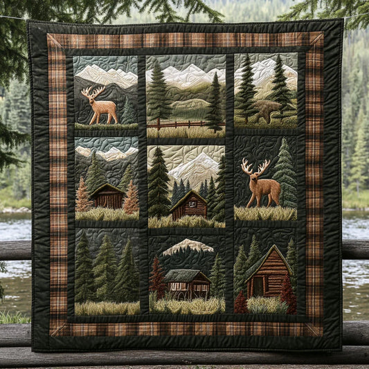 Wild Hunter's Cabin Quilt Blanket