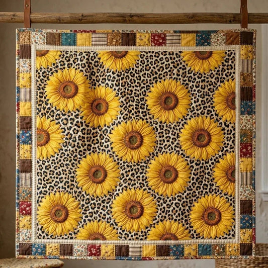 Wild Leopard Sun Quilt Blanket - Quilted Blanket by OtterMia