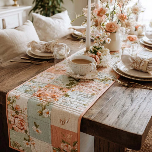 Wild Rose Patchwork Quilted Table Runner