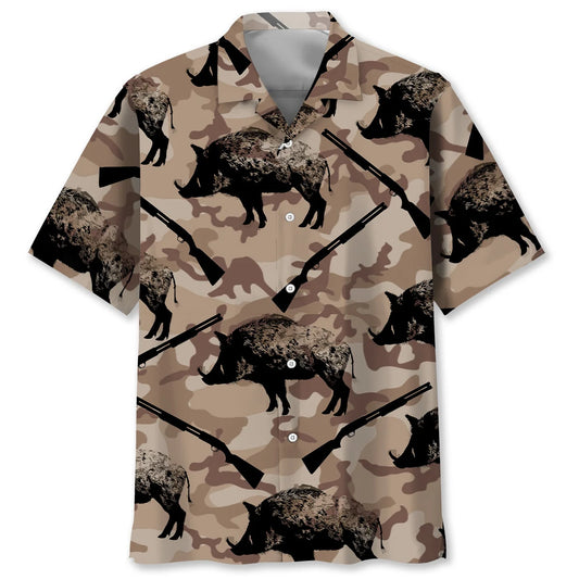 Wild Boar Hunting Camouflage Hawaiian Shirt, custom shirt gift for men