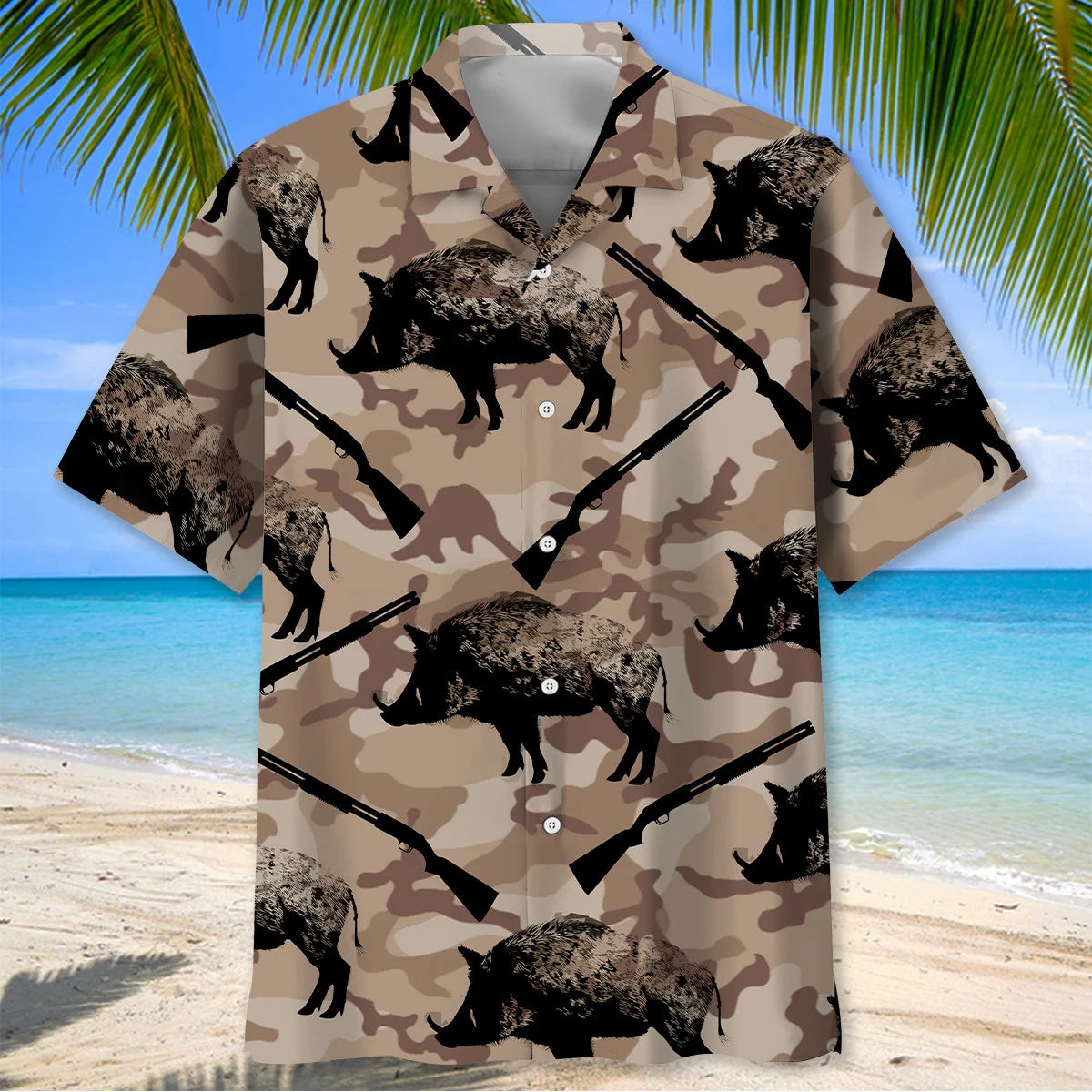 Wild Boar Hunting Camouflage Hawaiian Shirt, custom shirt gift for men (view 2)