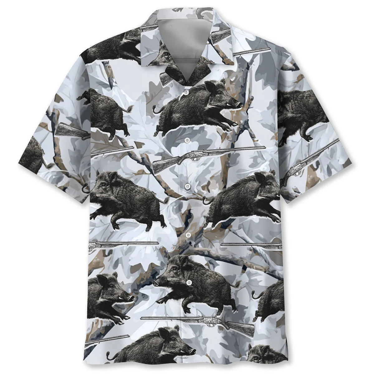 Wild Boar Hunting White Hawaiian Shirt, custom shirt gift for men