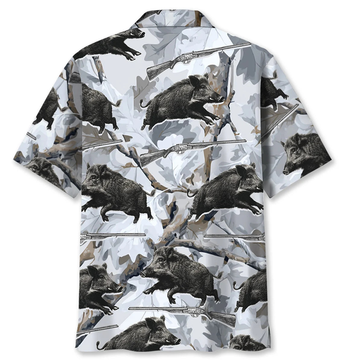 Wild Boar Hunting White Hawaiian Shirt, custom shirt gift for men (view 3)