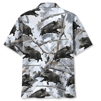 Wild Boar Hunting White Hawaiian Shirt, custom shirt gift for men (view 3)