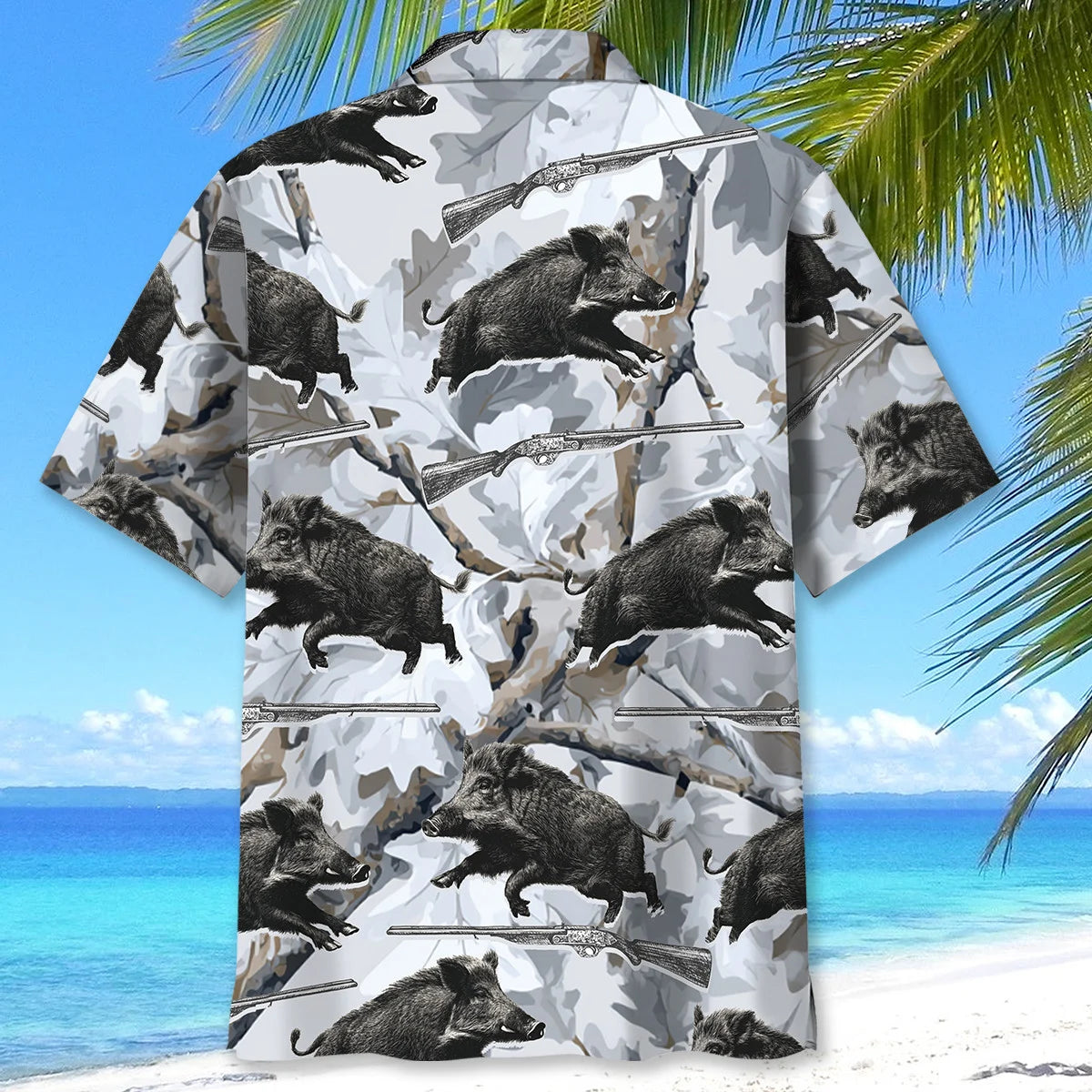 Wild Boar Hunting White Hawaiian Shirt, custom shirt gift for men (view 4)