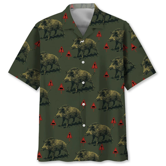 Wild Boar Warning Hawaiian Shirt, custom shirt gift for men
