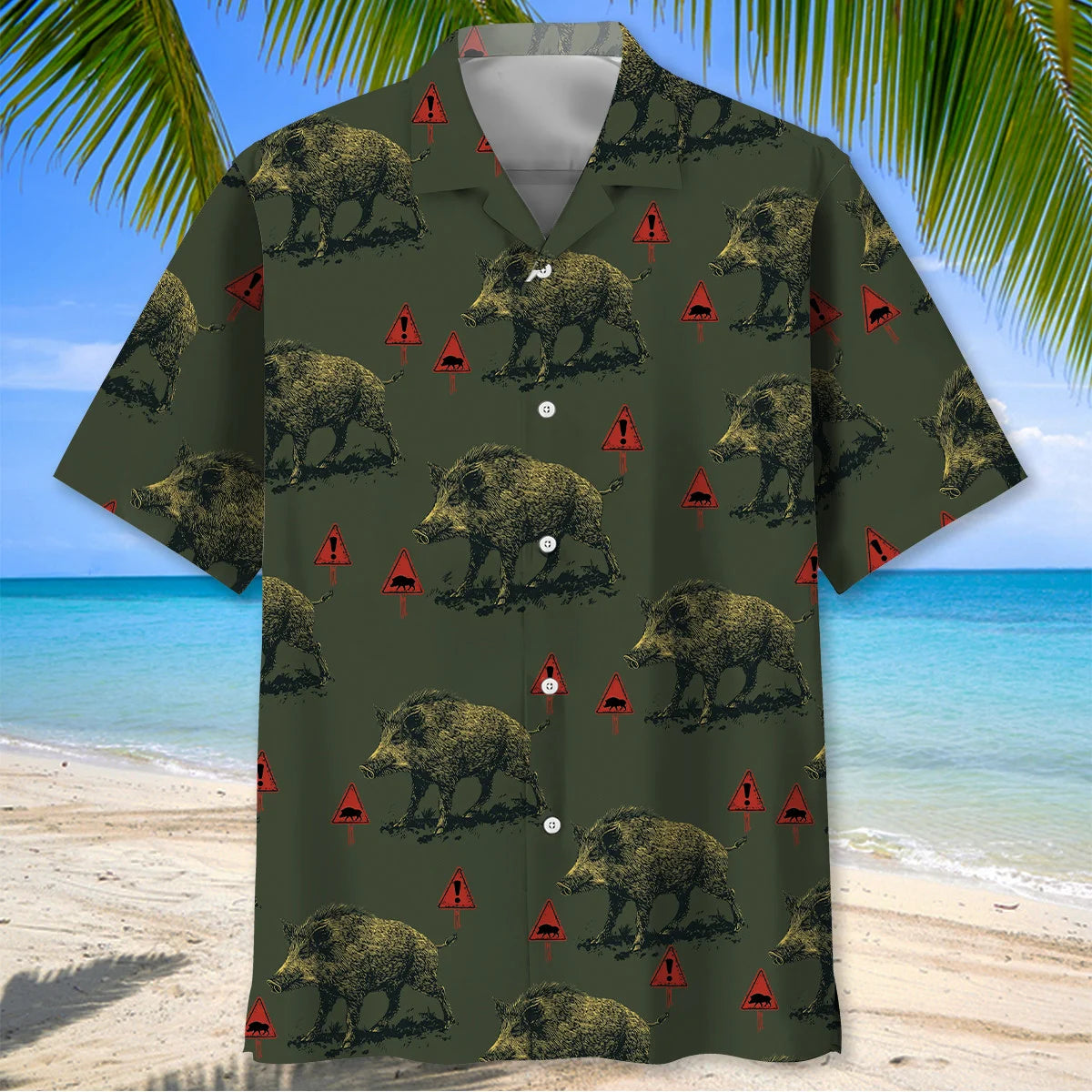 Wild Boar Warning Hawaiian Shirt, custom shirt gift for men (view 2)