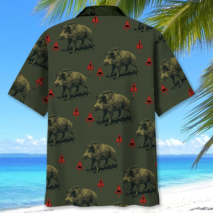 Wild Boar Warning Hawaiian Shirt, custom shirt gift for men (view 3)