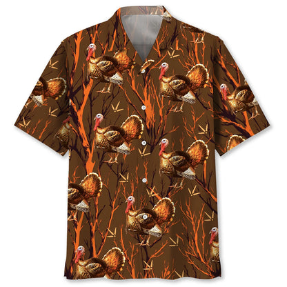 Wild Turkey Hunting Orange Camouflage Hawaiian Shirt, custom shirt gift for men