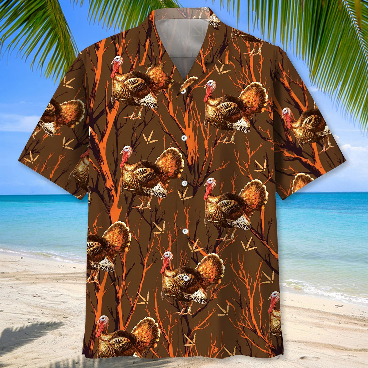 Wild Turkey Hunting Orange Camouflage Hawaiian Shirt, custom shirt gift for men (view 3)