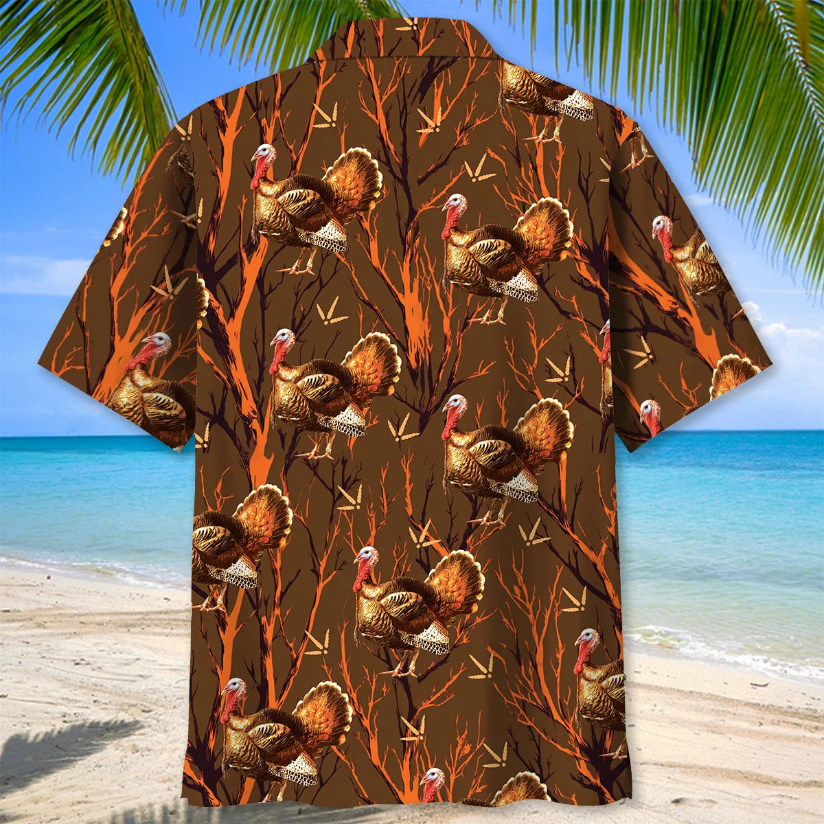 Wild Turkey Hunting Orange Camouflage Hawaiian Shirt, custom shirt gift for men (view 4)
