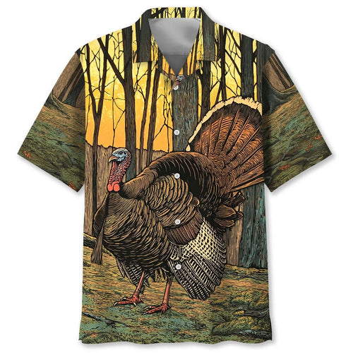 Wild Turkey in the Forest Hawaiian Shirt, custom shirt gift for men