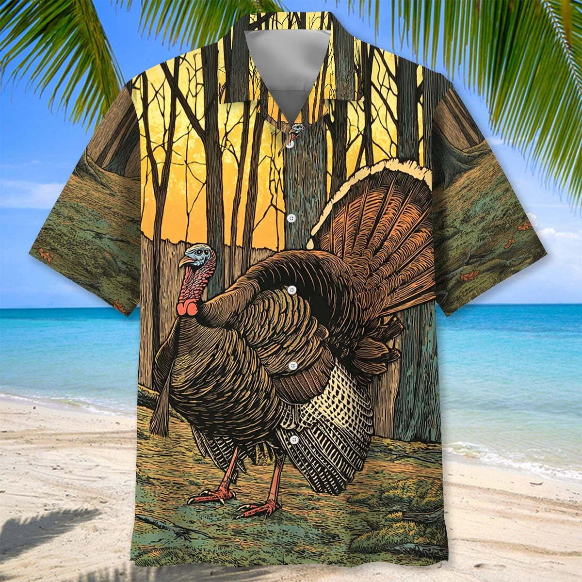 Wild Turkey in the Forest Hawaiian Shirt, custom shirt gift for men (view 2)