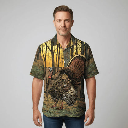 Wild Turkey in the Forest Hawaiian Shirt, custom shirt gift for men (view 5)