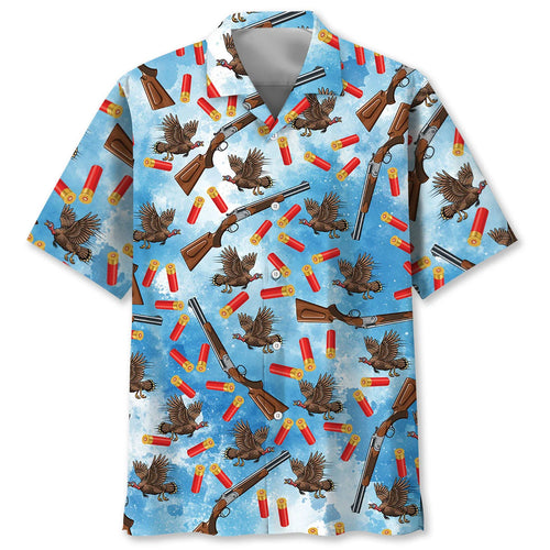 Wild Turkeys Hunting Blue Hawaiian Shirt, custom shirt gift for men