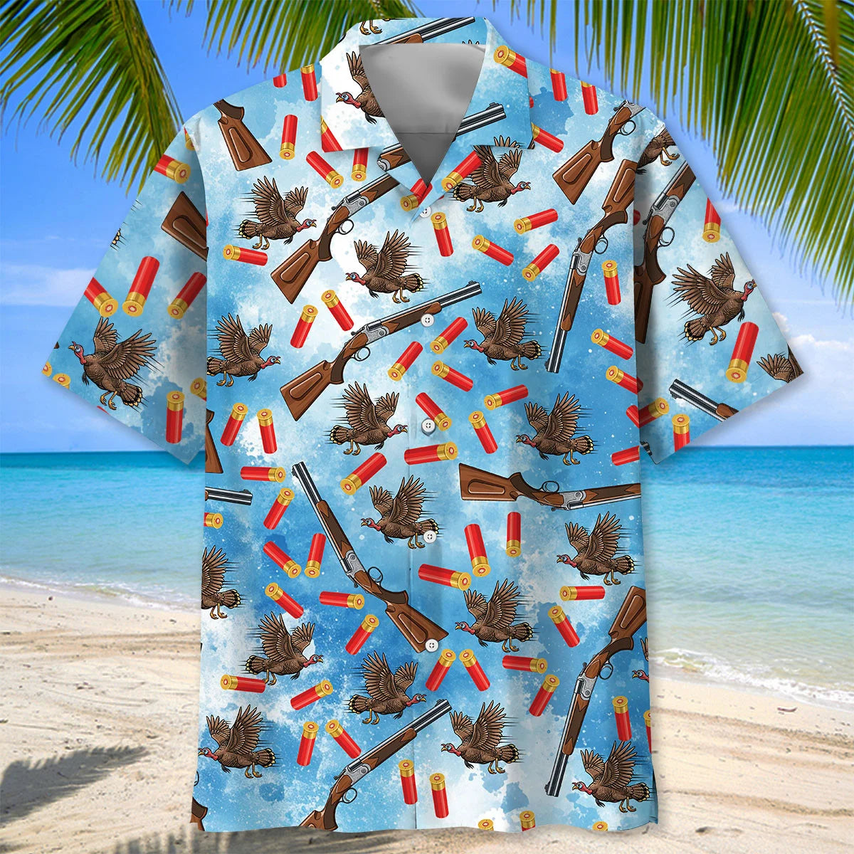 Wild Turkeys Hunting Blue Hawaiian Shirt, custom shirt gift for men (view 2)