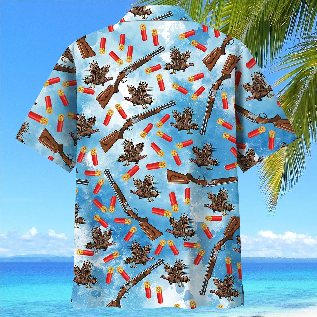 Wild Turkeys Hunting Blue Hawaiian Shirt, custom shirt gift for men (view 4)