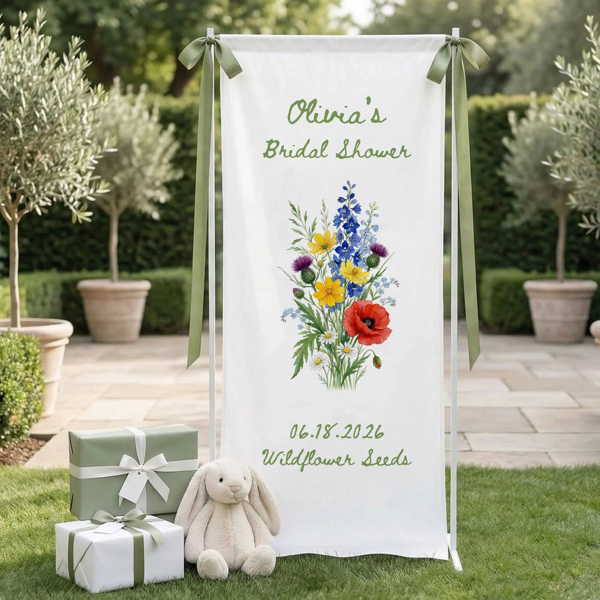 Wildflower Bridal Shower Banner Stand Personalized Floral Bridal Shower Welcome Sign Custom Name Decor, bridal shower decor