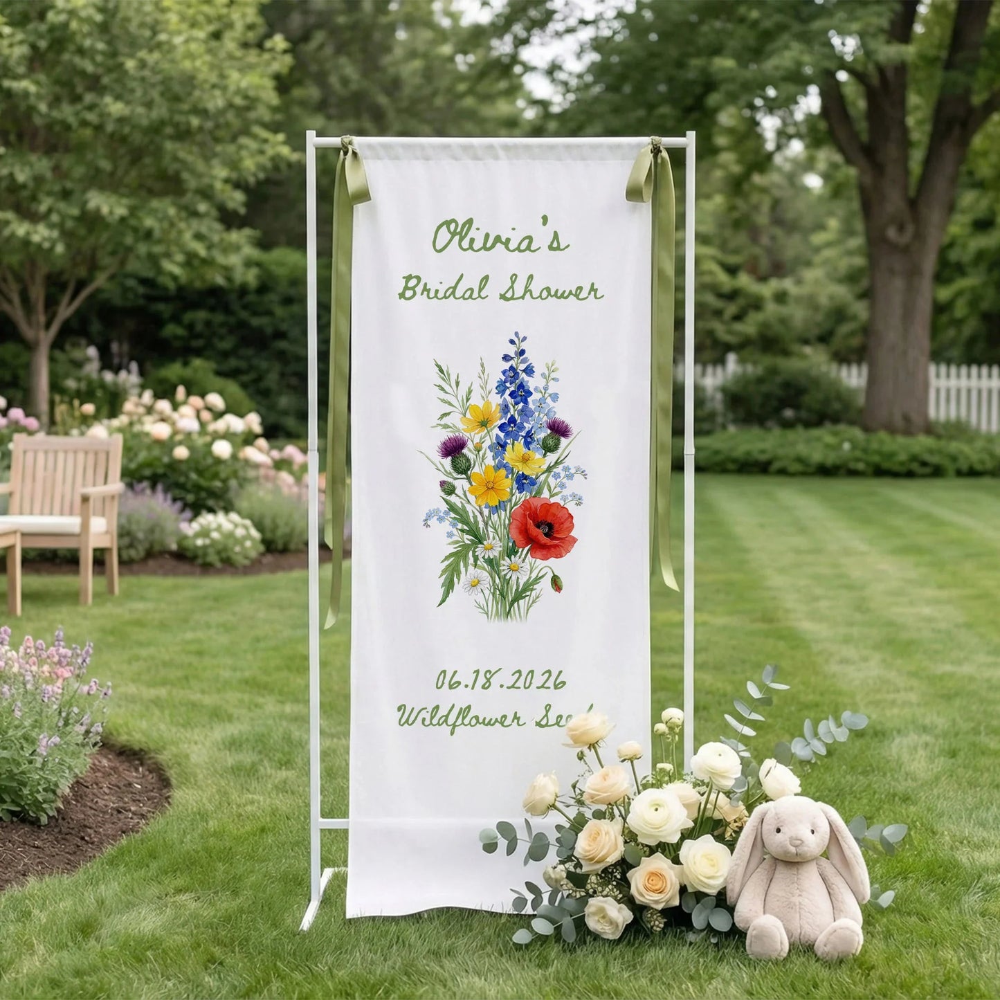 Wildflower Bridal Shower Banner Stand Personalized Floral Bridal Shower Welcome Sign Custom Name Decor, bridal shower decor